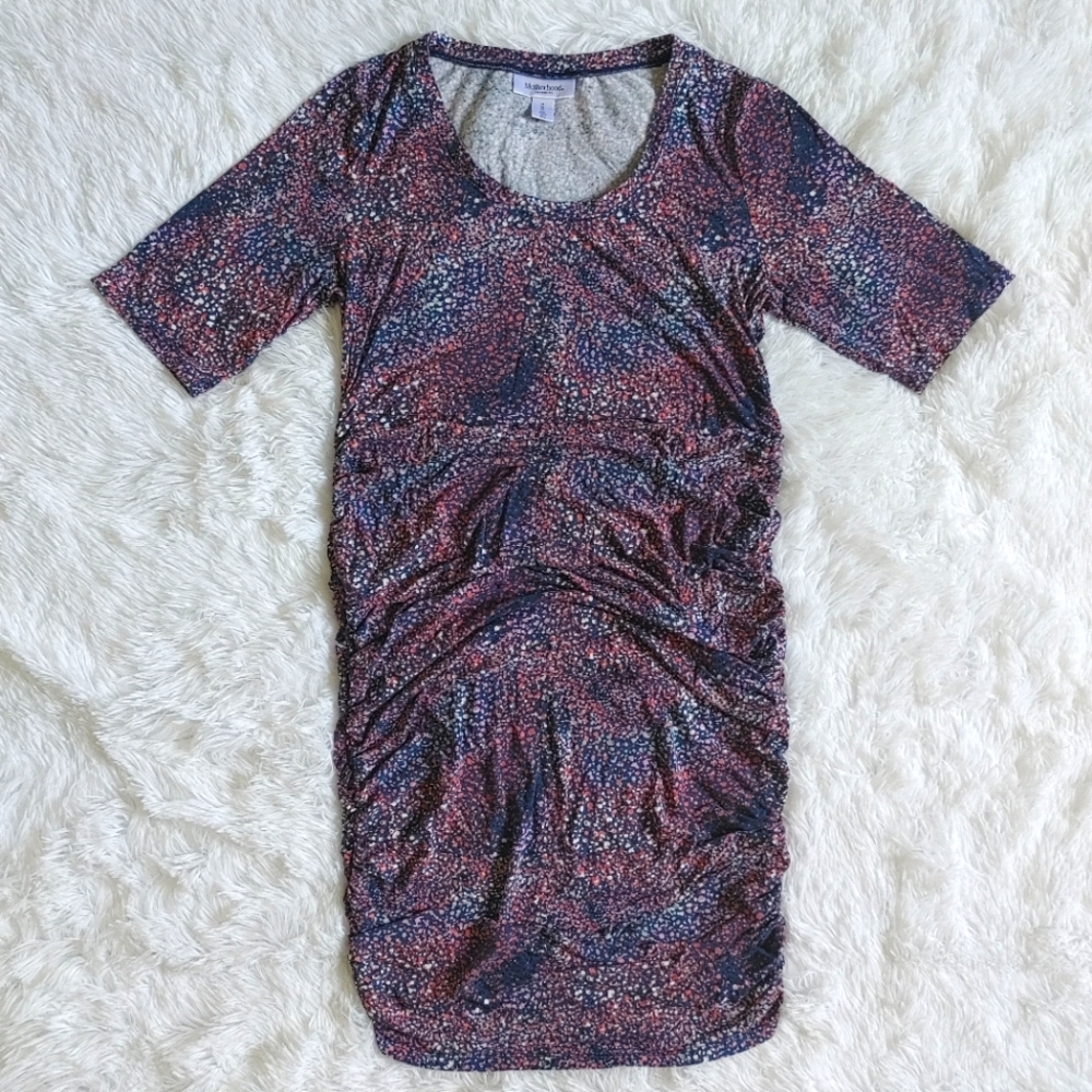 Motherhood Maternity || Ruched Bodycon Dress, Size M, Dot Print